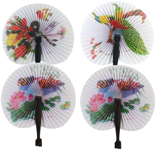 MILISTEN 4 Stück Faltfächer aus Papier, bunter Fächer, schöner chinesischer Stil, Papierfächer, orientalischer Handfächer mit Blumenmuster, Vogelmuster, Sommerfächer für Hochzeit, Party, Picknick