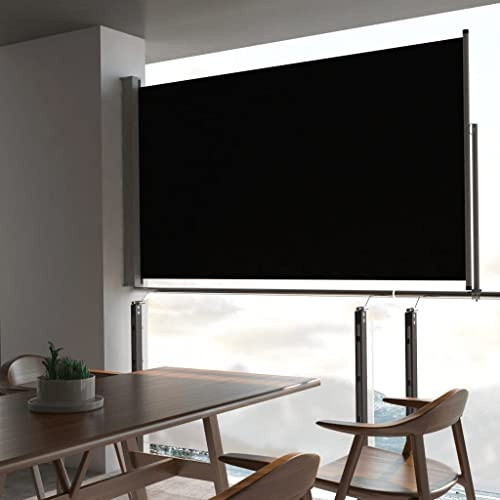 Ausziehbare Seitenmarkise 140 x 300 cm (H x L) ausziehbar Blickdicht, Sichtschutz & Windschutz Sonnenschutz für Balkon & Terrasse, Seitenrollo mit Wandhalterung - Schwarz