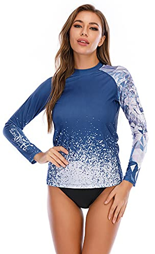 HUGE SPORTS Schwimmshirt Badeshirt Rashguard-Shirts Damen Langarm UPF 50+ | UV Sonnenschutz Elastisches Gewebe Atmungsaktiv Schnelltrocknend Leicht für Schwimmen Surfen Wassersport Radfahren Wandern