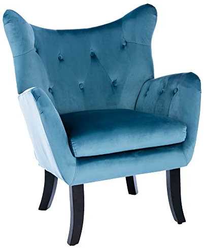 Mingfuxin Wingback Sessel, moderner gepolsterter Stoff hohe Rückenlehne Akzentstuhl mit Holzbeinen, Samtwanne Club Stuhl Einzelsofa Lounge Stuhl für Wohnzimmer, Schlafzimmer, Home Office (Blau)