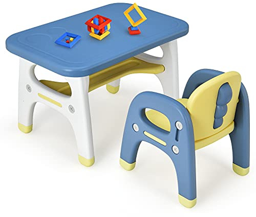LIFEZEAL Juego de Mesa y Silla para Niños, Mesa y Silla Pequeña para Bebés, Conjunto de Mesa y Silla de Actividades para Niños, Apto para 1-5 Años (Azul)