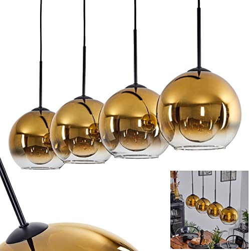 HOFSTEIN Hängeleuchte Koyoto, 4-flammige Hängelampe aus Metall/Glas in Schwarz/Goldfarben/Klar, moderne Pendelleuchte im Retro/Vintage-Design, Ø Schirme 20 cm, E27, Esszimmer, Küche, Wohnzimmer