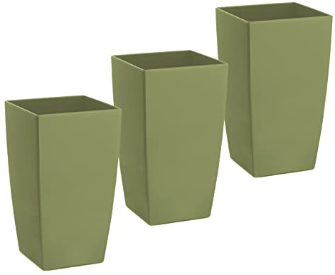 ECOMACETAS FLOWERPOT STORE Maceta de Colores de Plástico. Alargada Rectangular Decorativa 26 cm De Alto (Verde Oliva, 3)