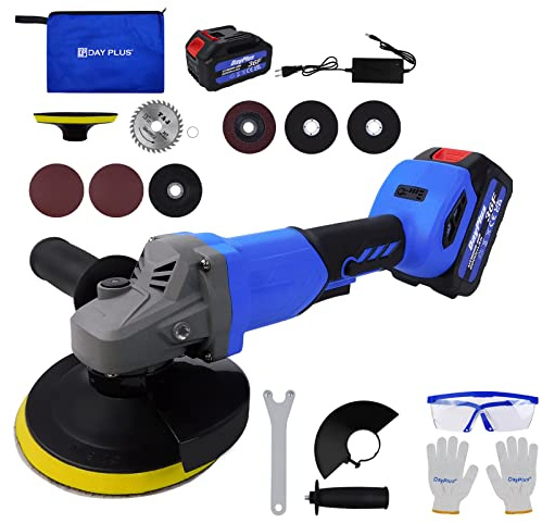 21V Cordless Angle Grinder 115mm, 10000RPM Brushless Electric Angle Grinder with Grinding Discs, 6.0Ah Battery & Fast Charger, 2-Position Auxiliary Handle for Grinding, Cutting and Polishing