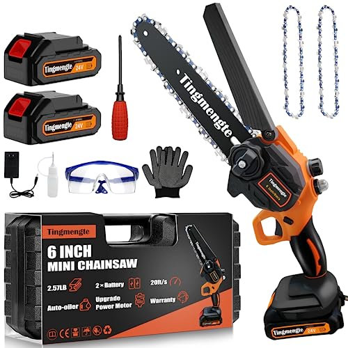 Mini Chainsaw, Tingmengte Best Electric Chainsaw Cordless, Small Handheld Chain Saw with 2 Rechargeable Battery, 6 inch Mini Power Chain Saw for Wood Cutting Tree Trimming Gardening