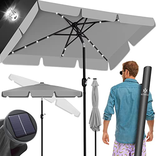 KESSER® Sombrilla Parasol Rectangular LED Solar con Manivela Incluye Funda 2 en 1 Bolsa de Transporte | 125 x 205 cm Cuadrado | Sombrilla para Balcón Jardín y Terraza Ajustable y Inclinable Gris claro