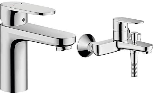 hansgrohe Set mit Vernis Blend Waschtischarmatur, Auslaufhöhe100mm, Wasserhahn Bad wassersparend mit Zugstange + Wannenarmatur für 2 Funktionen (Chrom)