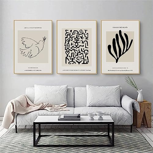 HIRHOEH 3er Premium Poster Set, Abstrakte Bilder Kunstposter, Ohne Rahmen Leinwand Wandbilder, Modern Stilvolle Collagen, Bilder Wohnzimmer (50x70cm)