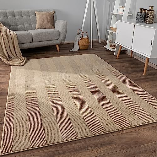 Paco Home Teppich Wohnzimmer Schlafzimmer Kurzflor rutschfest Skandinavisches Boho Design Einfarbig Geometrisch 3D Effekt Modern, Grösse:80x150 cm, Farbe:Beige