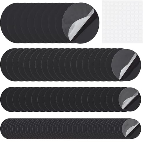 FINGERINSPIRE 140 lastre acriliche con cerchi neri 2.5/3/4/5 cm, base in miniatura in acrilico con cuscinetti adesivi su entrambi i lati, base rotonda in acrilico, festival, fai da te