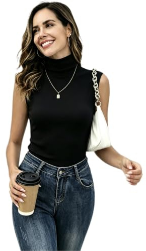Pull Col Roulé sans Manche Femme Tee Shirt Ajusté Moderne Col Montant Confortable sous-Pull Basique Pullover Laine Top Haut Vintage Chic Hiver Automne Printemps