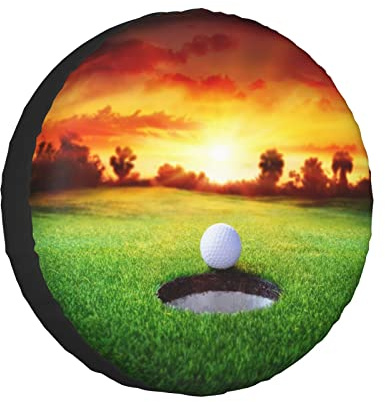 Sport Golf Ball Sunset Tree Printed Tire And Wheel Protector, Universal Wheelhouse Suitable For Many Vehicles