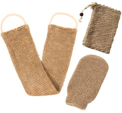 Guanto esfoliante Corpo in Iuta, Guanto Scrub Corpo, Fascia Lavaschiena per Doccia, Sacchetti per Sapone in Sisal, Guanto Doccia per Esfoliare e Pelle Morta per Uomo e Donna