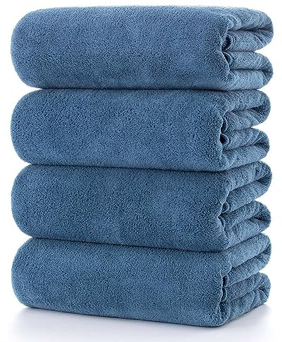 Lumimi Towels 4 Soft Bath Towel Set Super Soft Absorbent Light Weight Dry Well and Durable Gym Beach Travel, 55 L x 27 W, 4 Pack Blue