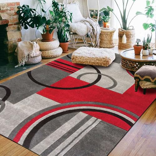 Tappeti Design Teppiche große Wohnzimmer Teppiche 200 X 250 CMrotgraue Kurve Flur Korridor Wohnung Dekoration rutschfest Waschbar Teppiche 200x250cm