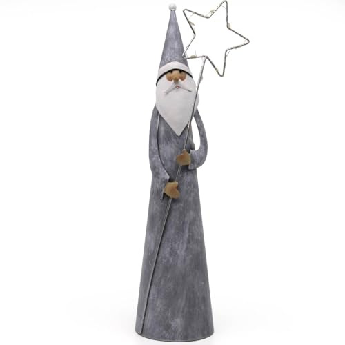 Mea-Living WEIHNACHTSMANN mit LED Sternenkranz, weiß/grau, groß, Weihnachtsdeko, Nikolaus, Nikolaus, Weihanchtsmannfigur, Geschenkidee zu Weihnachten