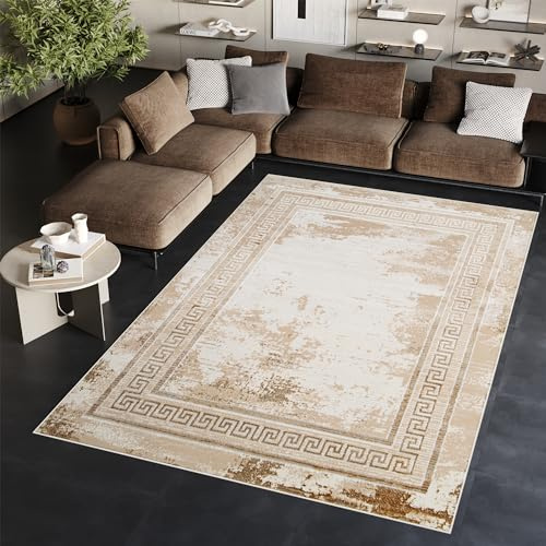 TAPISO Ares Teppich Kurzflor Glänzend Braun Rahmen Verwischt Klassisch 3D Effekt Wohnzimmer Schlafzimmer ÖKO-TEX 180 x 250 cm