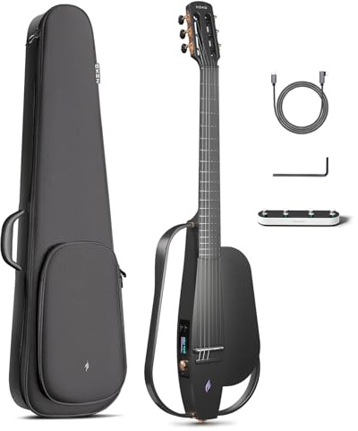 Enya NEXG 2N Elektro-Akustische Gitarren - Schwarz 38 Zoll klassische nylonsaiten Karbonfaser Reisegitarre für Erwachsene Anfänger mit Lautsprecher verdickter Gigbag Gurt Ladekabel und Halsstab