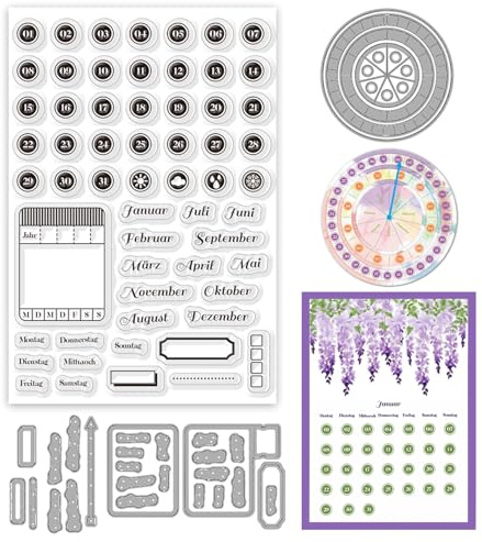 ORIGACH 2025 Planer Deutscher Kalender Stanzformen und Stempelset für DIY Scrapbooking Album Dekorative Papierformen Kartenherstellung