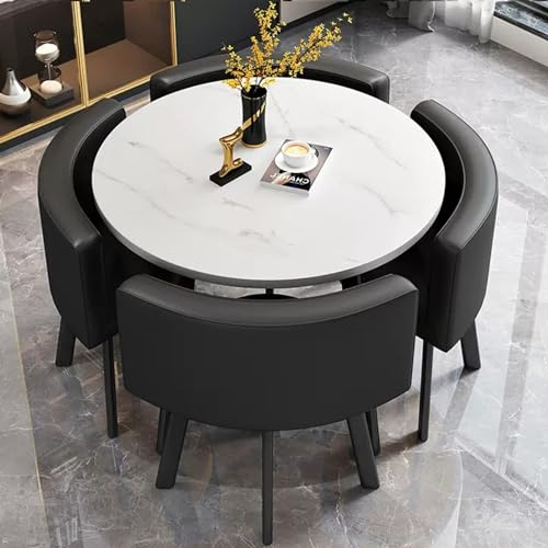 YUGXTH KüChentisch, Rund Esstisch mit 4 Stühlen Set, Tisch und Stühle Set, Besprechungstisch, Rund Konferenztisch,Empfangtisch Esstisch, für Küche Esszimmer Büro(Color:Black A)