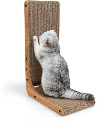 Nobleza Kratzbrett Katzen, 60 cm hohe L förmige Kratzpappe mit Ballspielzeug, Wellpappe Kratzmöbel Kratz Pappe für Wand und Ecke