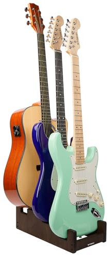 STRICH Holz-Gitarrenständer für mehrere Gitarren, 3-facher Halter, Gepolsterter Multi-Gitarrenständer für Zuhause, Studio, Bühne, L-2E1AW (Für 2 E-Gitarren + 1 Akustikgitarre)
