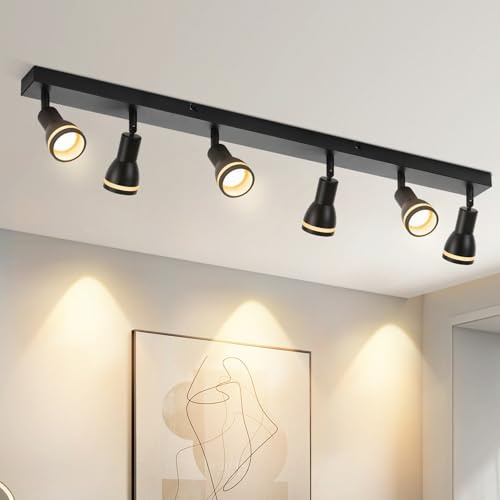 Deckenstrahler 6 Flammig Schwarz GU10 Deckenlampe für Wohnzimmer Schwenkbar | LED Deckenleuchte Metall Deckenspot 193° drehbar Modern Spotlight für Wohnzimmer Küche Büro, Ohne Leuchtmittel