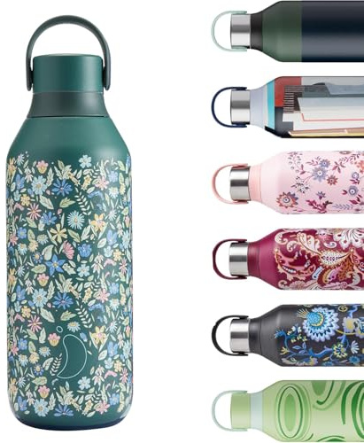 Chilly's Series 2 Trinkflasche - Isolierflasche aus Edelstahl mit Soft-Touch-Kragen & Trageschlaufe - Thermoflasche für heiße & kalte Getränke - Auslaufsicher, kein Schwitzen - Summer Sprigs, 500ml