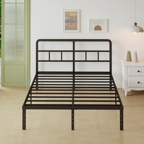 Lutown-Teen Letto 120x190 cm con Rete a Doghe in Metallo, Struttura Letto Alta 36 cm con Testiera, Rete una Piazza e Mezza, Spazio di Archiviazione Extra, Montaggio Facile, Silenzioso, Nero