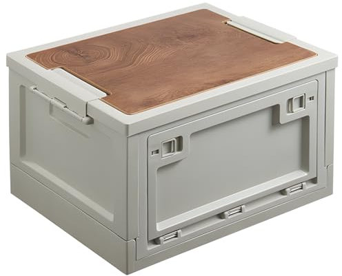 Scatola Da Campeggio, Scatola Portaoggetti di Campeggio - 29.5cm*41.5cm*24cm, Scatole di Stoccaggio Plastica Pieghevole 30l con Copertura In Legno per Il Campeggio, Il Deposito In Auto, La Casa
