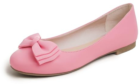 Feversole Women's Round Toe Cute Bow Trim Ballet Flats Dolly Shoes Hot Pink Vegan Leather 5 UK