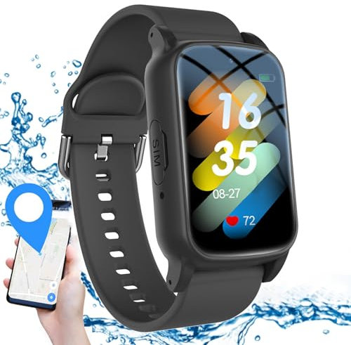 Weyot Reloj Inteligente con Detección Caídas para Personas Mayores, Reloj GPS Boton Llamada Emergencia, Reloj Emergencia Ancianos, Reloj Localizador Personas Mayores GPS,Black