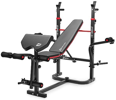Hop-Sport Folding Weight Bench HS-1065 – Adjustable Workout Bench with Barbell Rack, Preacher Curl Pad, Butterfly Arms & Leg Developer for Strength Training & Bench Press