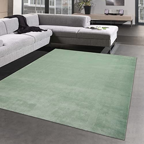 CARPETIA Weicher Teppich Uni Waschbar rutschfest Grün 140x200 cm | Flauschig, waschbar, rutschfest, pflegeleicht und langlebig, für Wohn-, Schlaf-, Kinder- & Badezimmer
