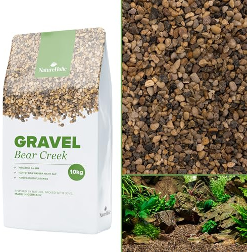 NatureHolic Naturkies Bear Creek | Natürlicher Aquarium Kies | Natürlicher Flusskies für Aquarien mit feiner Körnung 3-4 mm | Perfekt für Naturaquarien, Bodengrund & Deko | 10kg