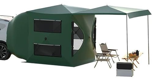 SUV-markise Wohnwagen, 5-8 Personen Heckzelt Auto, Wasserdichtes PU3000mm, Auto Zelt Einfach Aufzubauendes Zelt mit Regendach und Aufbewahrungstasche, 180 X 180 X 200 cm(Green)