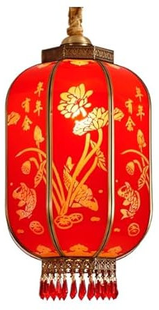 Lampada da tavolo in stile cinese vintage Lanterna orientale Luci Art Déco Lampade antiche, Palazzo rosso, Tutto in rame Palazzo Balcone Villa Benedizione Capodanno Festa di primavera Appeso 25 cm(40*