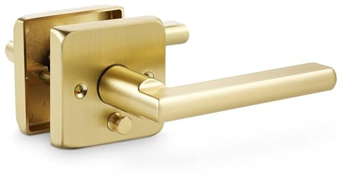 Linkaa Goldfarbene Messingknöpfe mit Schloss, Innentürgriffe für Badezimmer, schlüsselloses Türschloss mit Griffen, WC-Hebel, Gold (Privatsphäre, Druckknopfschloss, 1 Stück)