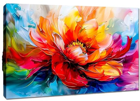 Kunstbruder© Wandbilder Abstrakte Kunst Blumen Quer – Moderne Home-Deko für Schlafzimmer & Wohnzimmer – Leinwand Gemälde Kunstdruck Bunt - (BlumenEntfaltung, 70x100 cm)