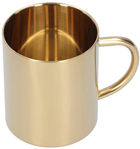 Tazza da caffè in acciaio inossidabile, tazza di acqua a doppia birra da 400 ml con manico per escursioni in campeggio esterno interno (D'oro)