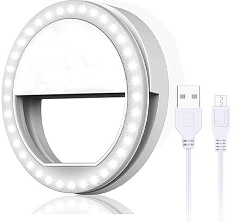 Selfie Ring Light for Phone, Portable Clip-on Selfie Photo Video Conference Lighting, Rechargeable Phone Selfie Ring Beauty Skin Light, LED Flash Phones/Camera Light-for Makeup,Live Streaming (White)