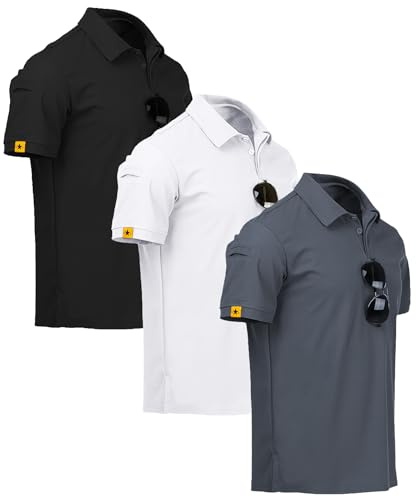 ZITY 3er Pack Poloshirt Herren Kurzarm Schnelltrocknend Atmungsaktives Tshirt Männer Sommer Polohemd Casual Sport Shirt Regular Fit Golf Poloshirts(L Schwarz Weiß Grau)