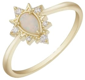 Freundschaftsringe Vergoldet, Freundschaftsringe Freundinnen Blume mit Birnenförmigem Opal 18K Gelbgold Größe 47 (15.0)