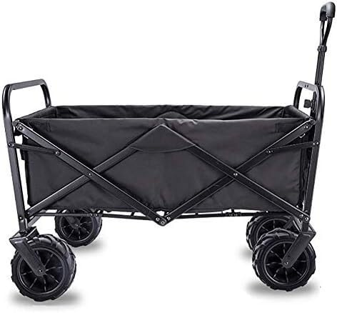 Chariot de courses pliable pour le camping, le jardin et la plage - Acier robuste - Poignée rétractable réglable - 4 roues - Chariot de plage polyvalent pour un transport facile