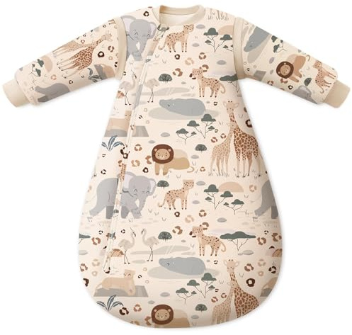 Unnivoll Schlafsack Baby Winter 3.5 Tog Baby Schlafsack 6-12 Monate Baumwolle Babyschlafsack Neugeborene mit Abnehmbare Ärmel Baumwolle Winterschlafsack Baby Warm und Weich 78 cm für Jungen Mädchen
