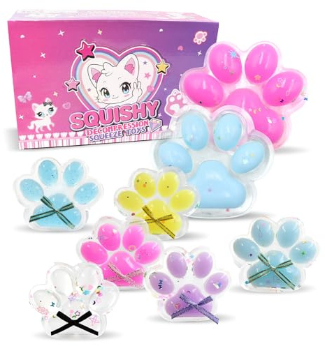 ACESOME 8 stycken katttassar, squishy, stressboll, klämleksak, katttassar squishy för ångestlindring, för barn och vuxna, presentförpackning till jul, barnens dag (rosett)
