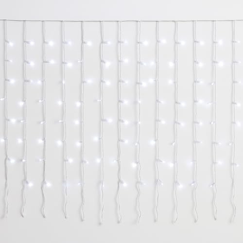 IXTRIMA Tenda Luminosa 200 LED, 2Mt, Luce Bianca, Cavo Bianco, IP65, Prolungabile, Effetto Flash, Con fili uniformi da 2 metri, ghirlanda nataliza, negozi, balcone natale