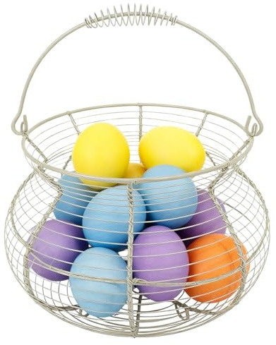 Cesta para huevos – Soporte de almacenamiento de tela vintage con asa hueveras de mostrador | Cesta decorativa de alambre metálico rústico para exposición de frutas y verduras, hueveras para