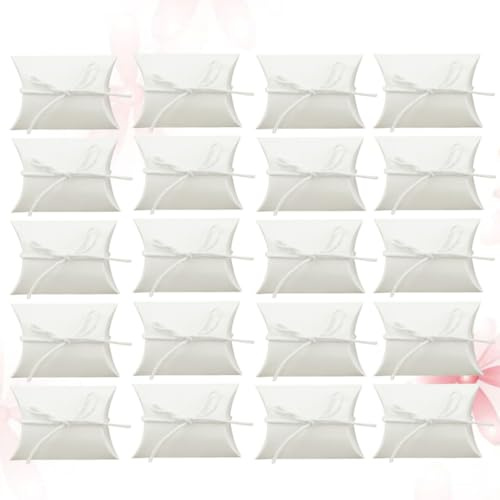Tofficu 60 Scatoline Portaconfetti a Forma di Cuscino in Carta Kraft Bianca con Cordino, Leggere, per Bomboniere e Regali di Natale e San Valentino