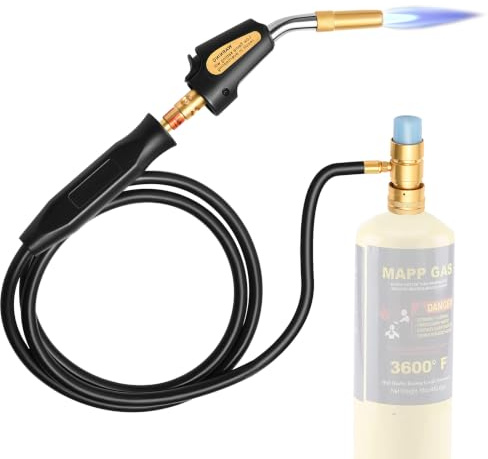 Mapp Gas Torch,Propane Torch Auto Gas Burner Trigger 1.5m Hose Plumber | GJ-8000 High Intensity Mapp Gas Torch with 1.5m hose 360° swivel head, dual control valves & adapter.blowtorch for cooking.